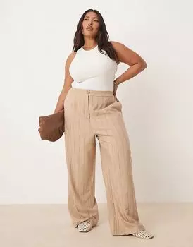 Брюки свободного кроя Curve прямого кроя в серо-коричневую полоску ASOS DESIGN
