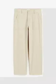Брюки свободного кроя H&M Linen-blend, бежевый