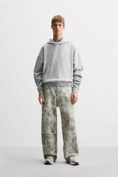 Брюки свободного кроя с абстрактным принтом ZARA, экрю/хаки