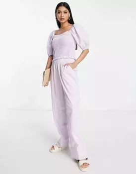 Брюки свободного кроя Vero Moda в сиреневую клетку