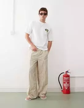 Брюки свободного кроя Weekday в бежево-черную полоску