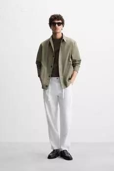 Брюки свободного покроя из хлопка /льна ZARA, белый