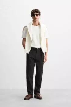 Брюки свободного покроя из хлопка /льна ZARA, черный