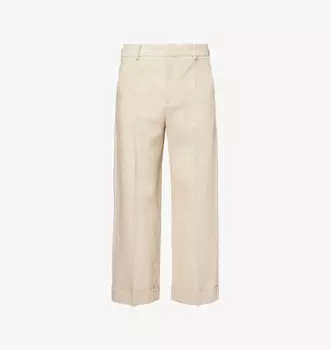 Брюки свободного покроя со складками и манжетами из льняной ткани. Valentino Garavani, цвет naturale