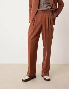 Брюки свободного покроя со складкой спереди цвета ржавчины ASOS DESIGN