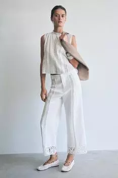 Брюки, связанные крючком ZARA, белый