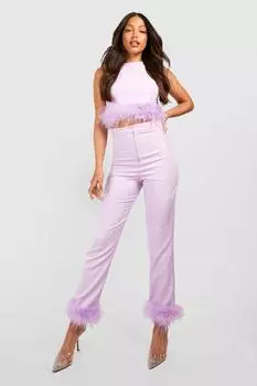 Брюки tall premium с пушистой отделкой перьями Boohoo, сиреневый