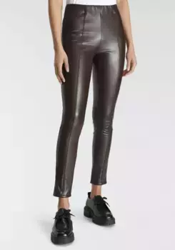 Брюки Tamaris из искусственной кожи, узкие брючины, коричневый