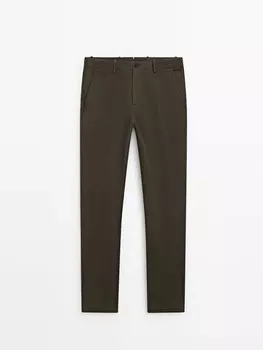 Брюки Tapered-Fit из хлопчатобумажной саржи Massimo Dutti, зеленый