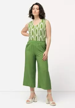 Брюки TEXTURED WIDE LEG ELASTIC WAIST CULOTTES Ulla Popken, темно-зеленый