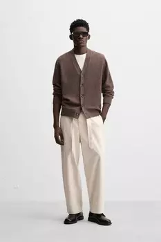 Брюки текстурные с поясом ZARA, бежевый