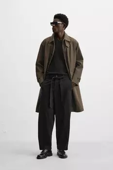 Брюки текстурные с поясом ZARA, черный
