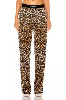 Брюки Tom Ford Logo Waist Leopard PJ, цвет Black & Beige