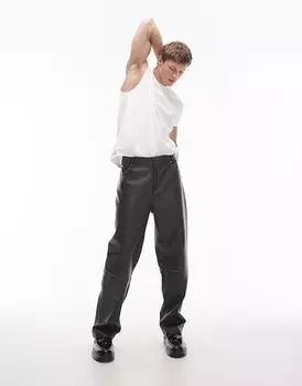 Брюки Topman прямого кроя из искусственной кожи темно-серого цвета с потертостями (часть комплекта)