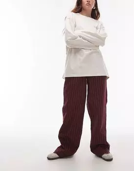 Брюки Topshop бордового цвета с завязкой на талии и полосками