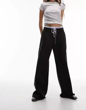 Брюки Topshop Contrast Stripe Fabric Deconstructed Waistband Tailored, черный