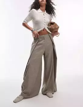 Брюки Topshop премиум-класса с запахом и очень широкими штанинами в цвете Stone - STONE