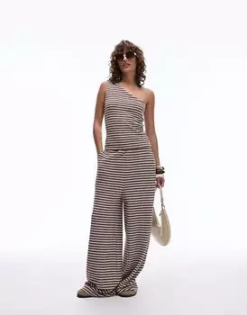 Брюки Topshop с низкой посадкой в полоску коричневого и бежевого цветов