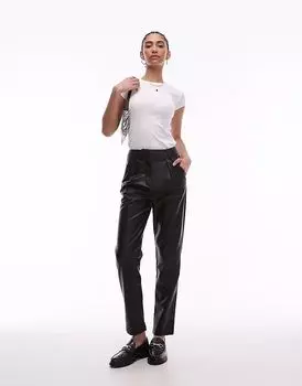 Брюки Topshop Tall из искусственной кожи черного цвета