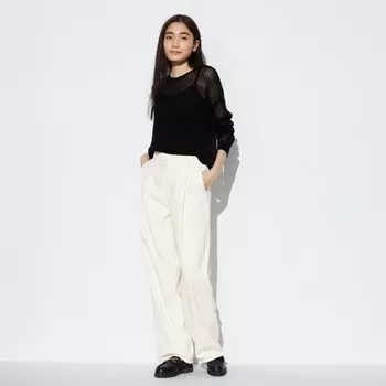 Брюки UNIQLO из драпового денима, бежевый