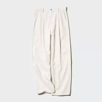 Брюки UNIQLO из драпового денима удлиненные, бежевый