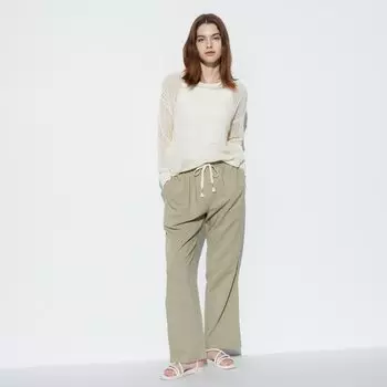Брюки UNIQLO из смесового льна, зеленый