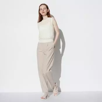 Брюки UNIQLO Kando с подкладкой удлиненные, бежевый