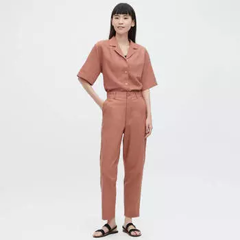 Брюки Uniqlo Linen Cotton Blend Tapered, коричневый