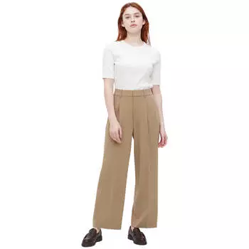 Брюки Uniqlo Pleated Wide, бежевый