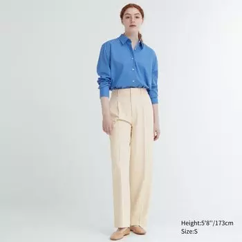 Брюки UNIQLO широкие плиссированные удлиненные, молочный