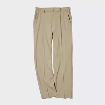 Брюки UNIQLO широкие с защипами удлиненные, бежевый