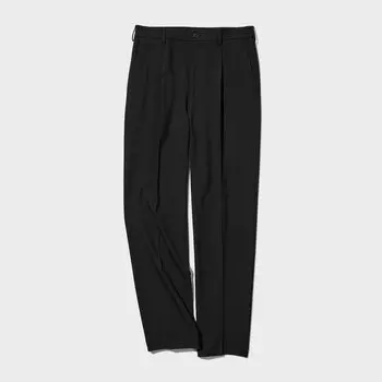Брюки UNIQLO широкие с защипами удлиненные, черный