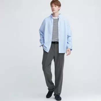 Брюки UNIQLO широкие с защипами удлиненные, серый