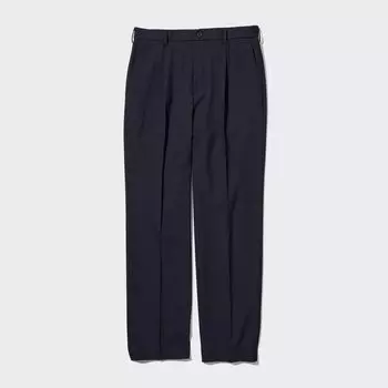 Брюки UNIQLO широкие с защипами удлиненные, темно-синий