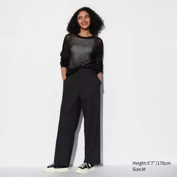 Брюки UNIQLO широкого кроя с защипами, черный