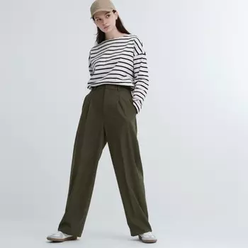 Брюки Uniqlo Sm Pleated, темно-оливковый