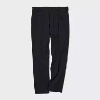 Брюки UNIQLO Smart из хлопка удлиненные, темно-синий