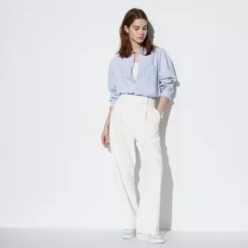 Брюки UNIQLO со складками, белый