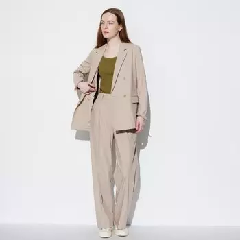 Брюки UNIQLO со складками, бежевый