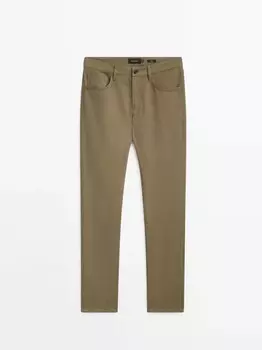 Брюки узкого кроя из денима с начесом из хлопка Massimo Dutti, бежевый