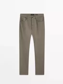 Брюки узкого кроя из денима с начесом из хлопка Massimo Dutti, норка