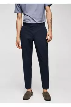 Брюки узкого кроя из хлопчатобумажной ткани стрейч Mango, темно-синий