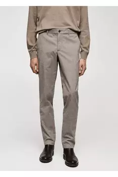 Брюки узкого кроя из хлопка с микро-гусиными лапками Mango, серый