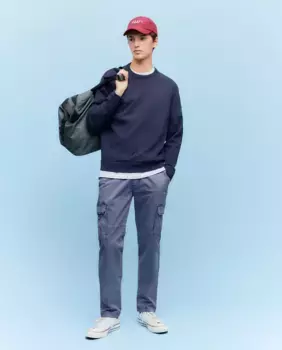 Брюки узкого кроя из хлопка с множеством карманов Green Coast, серый