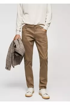 Брюки узкого кроя из хлопка стрейч Mango, бежевый