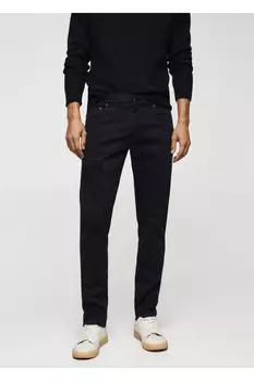 Брюки узкого кроя из хлопка стрейч Mango, темно-синий