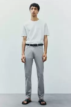 Брюки узкого кроя из хлопкового твила H&M, серый
