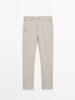 Брюки узкого кроя из смесового хлопка Massimo Dutti, бежевый
