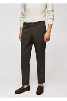 Брюки узкого кроя из смесовой шерсти с узором «гусиные лапки» Mango, коричневый