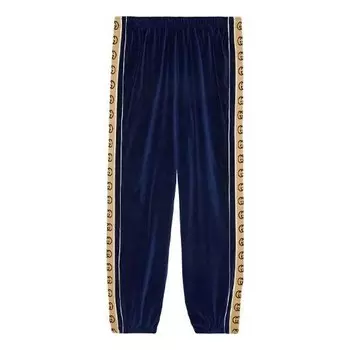 Брюки velour taped oversized track pant 'blue' Gucci, синий